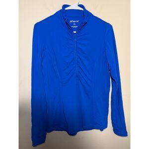 Women's Ibkül Royal Blue Ruched Half Zip | Size XS | Golf Mockneck Thumbholes